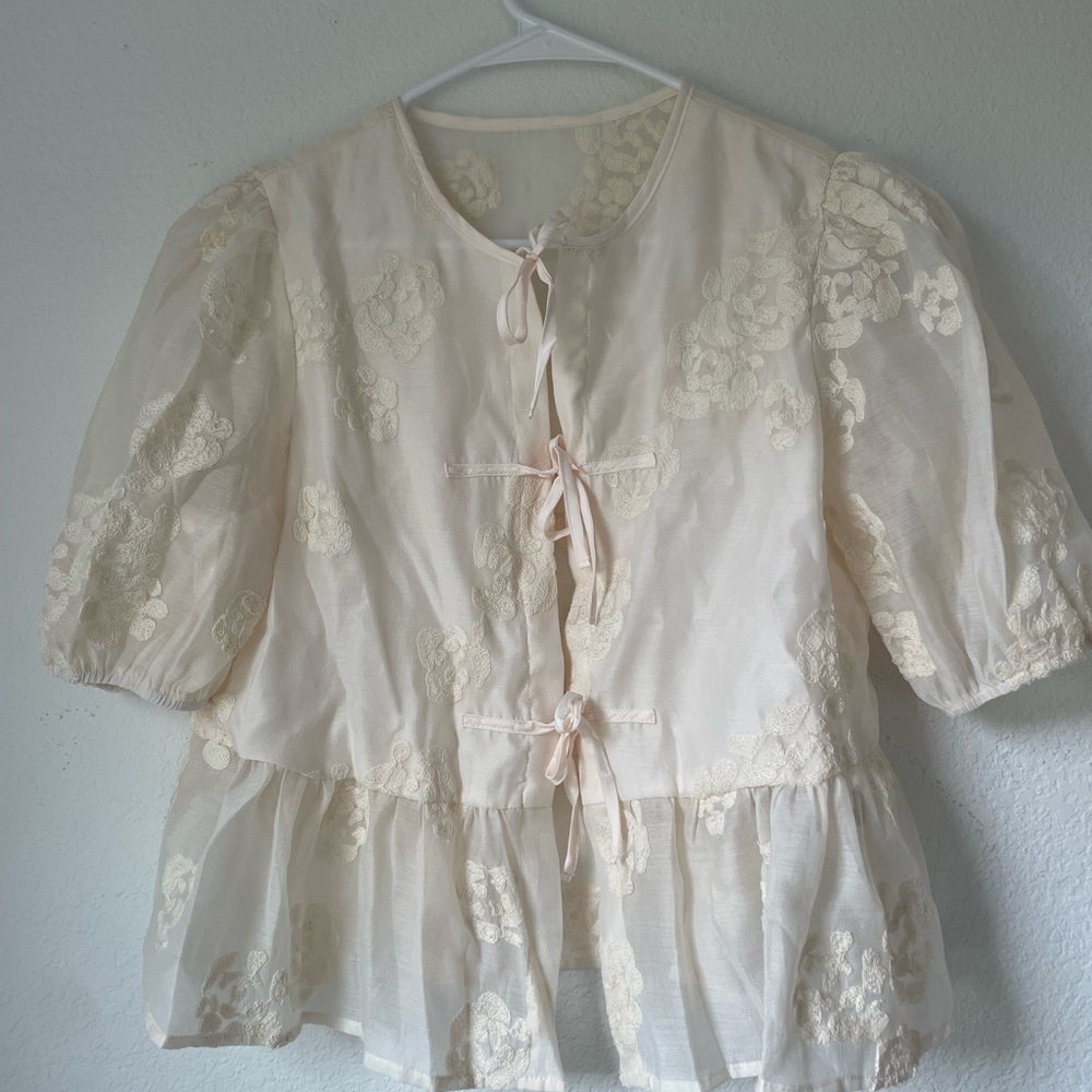 SHEIN Cream Embroidered Blouse
